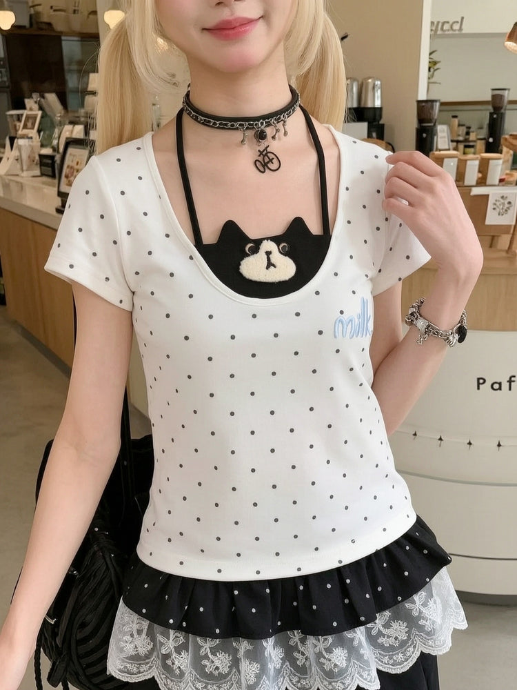 Milk Cat Halter Tee-Tops-ntbhshop