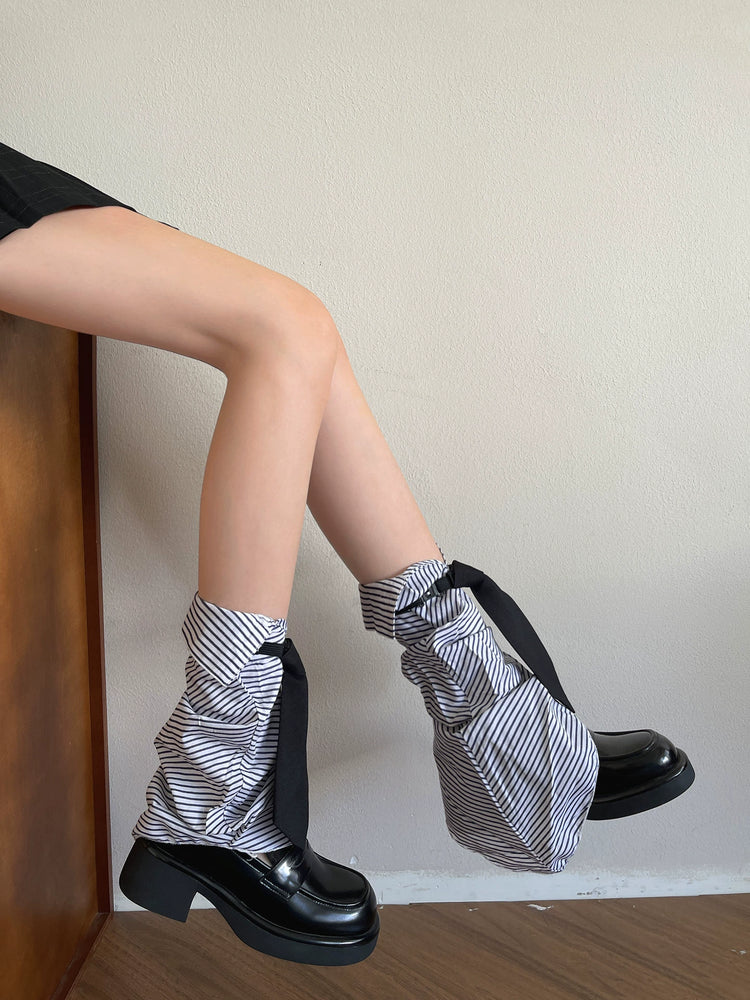 Striped Tie Collar Leg Sleeves-ntbhshop