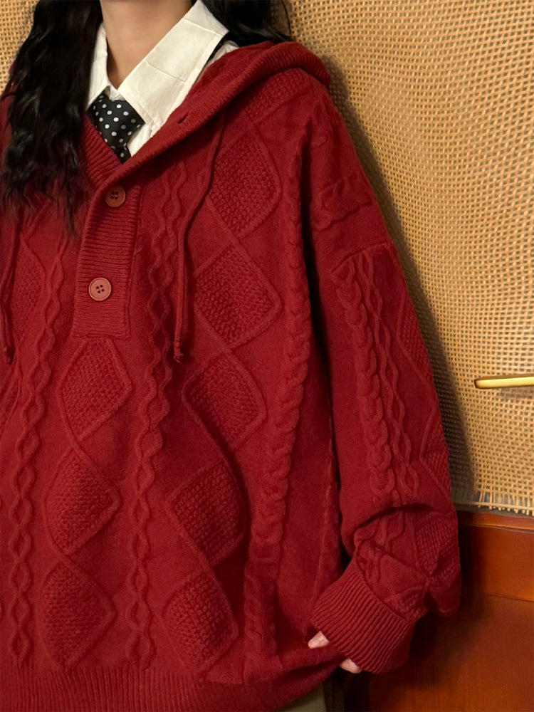 Maple Twist Academia Knit Hoodies-ntbhshop