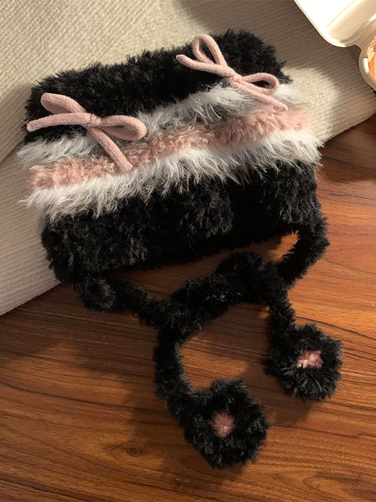Snowy Kitten Bow Plush Hats-ntbhshop