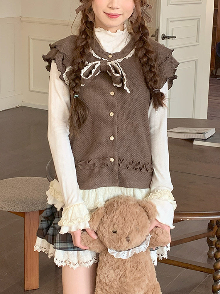Milk Coffee Bear Vest, Blouse & Skirt-ntbhshop