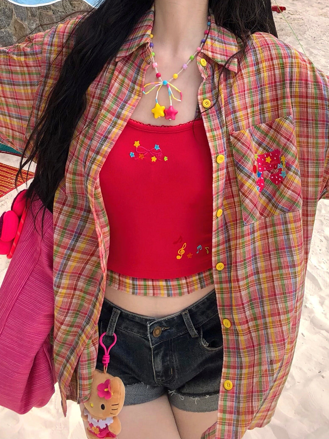 Fruit Punch Cotton Plaid Shirts-Tops-ntbhshop