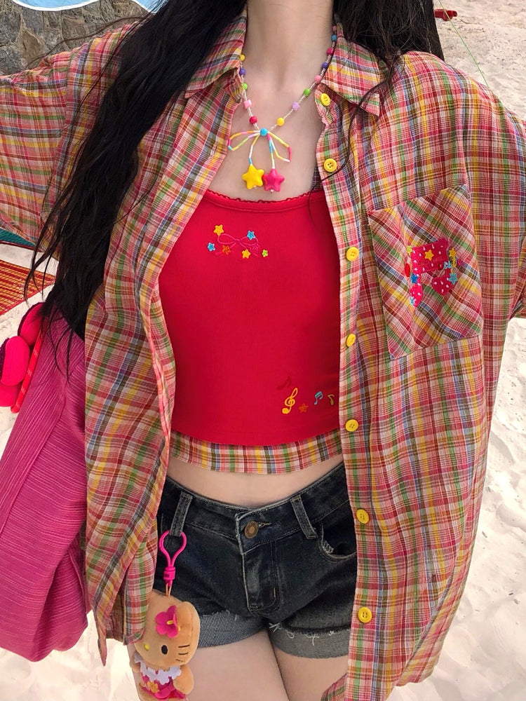 Fruit Punch Cotton Plaid Shirts-Tops-ntbhshop