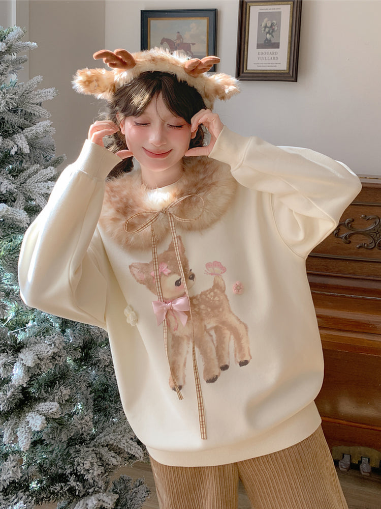 Dear Bambi Fur Collar Sweatshirt-ntbhshop