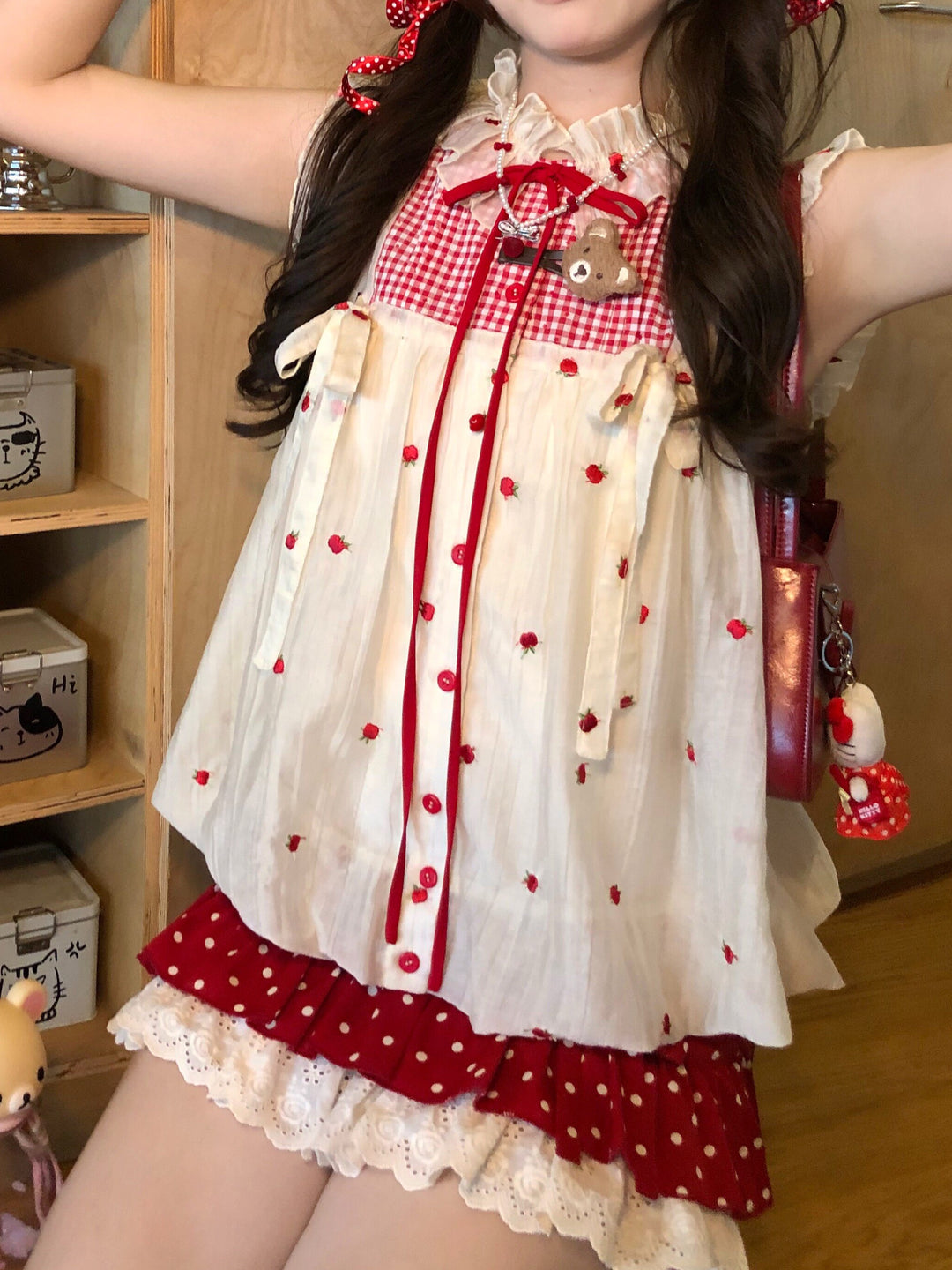 Dot Souffle Bubble Blouses-Tops-ntbhshop