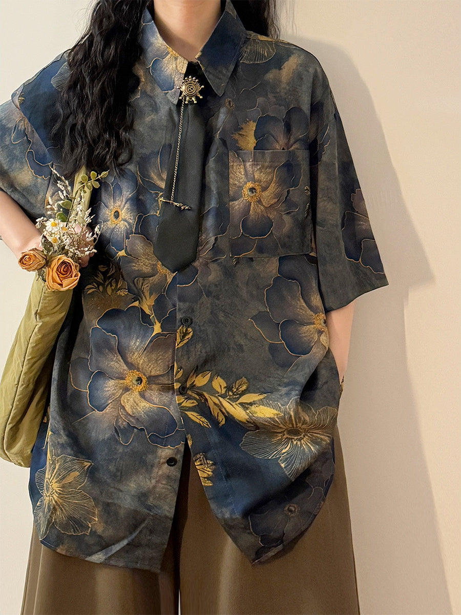 Midnight Ink Bloom Floral Tie Shirts-Tops-ntbhshop