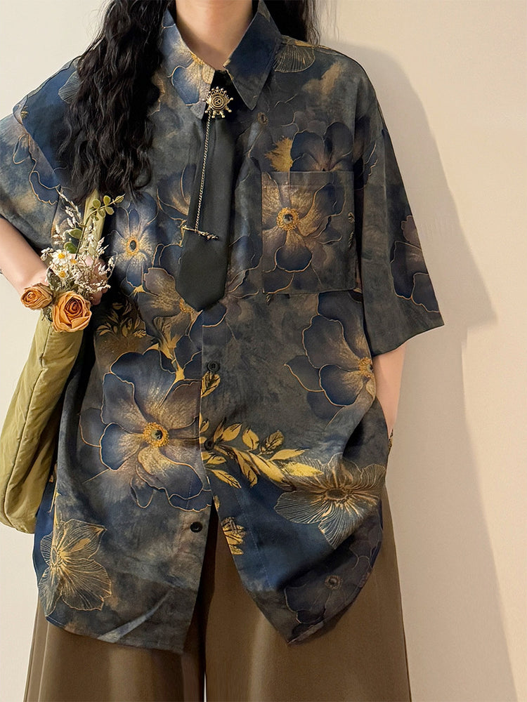 Midnight Ink Bloom Floral Tie Shirts-Tops-ntbhshop