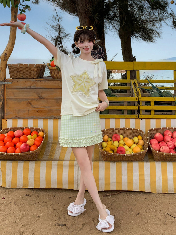 Matcha Gingham Ruffle Skirt-Bottoms-ntbhshop