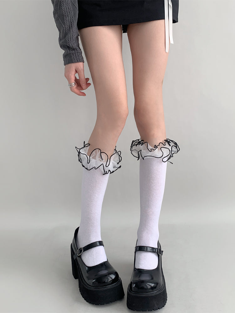 Moonlit Sonata Frill Contrast Socks-ntbhshop