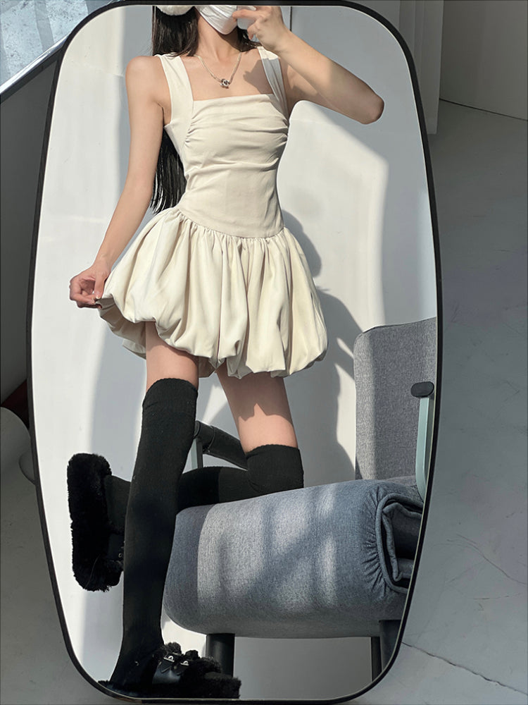 Fluffy Square Neck Bubble Dresses-ntbhshop