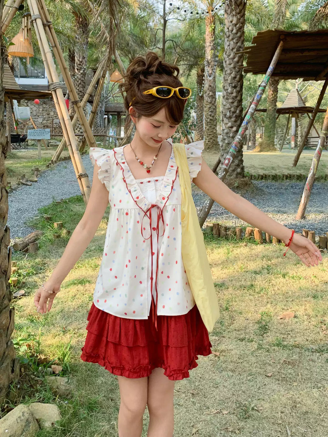 Candy Dot Babydoll Blouse-Tops-ntbhshop