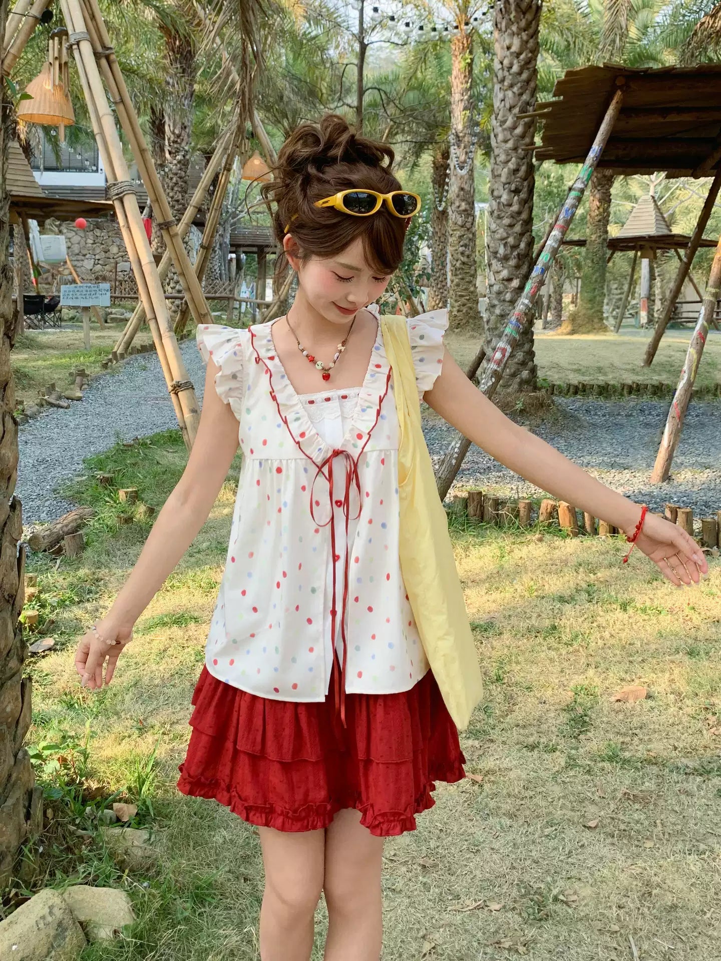 Candy Dot Babydoll Blouse-Tops-ntbhshop