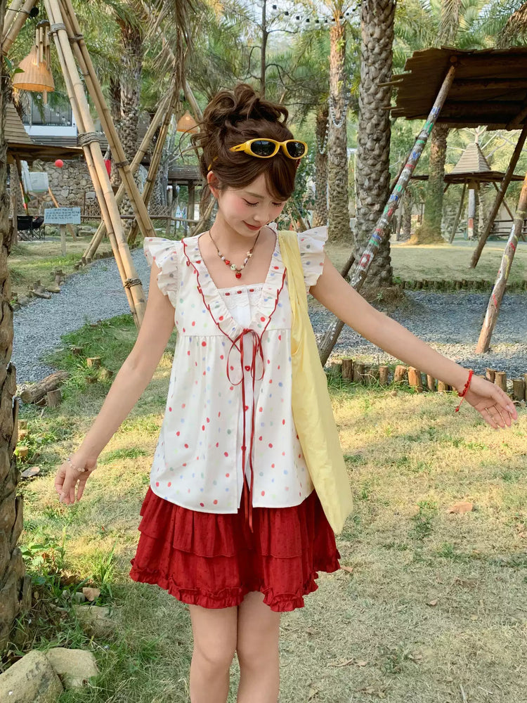 Candy Dot Babydoll Blouse-Tops-ntbhshop