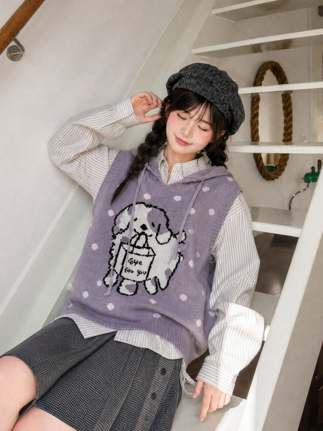 Puppy Dottie Hooded Knit Vest-Outerwear-ntbhshop