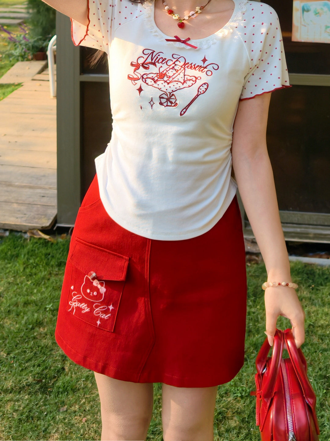 Catty Cat Cherry Mini Skirt-Bottoms-ntbhshop