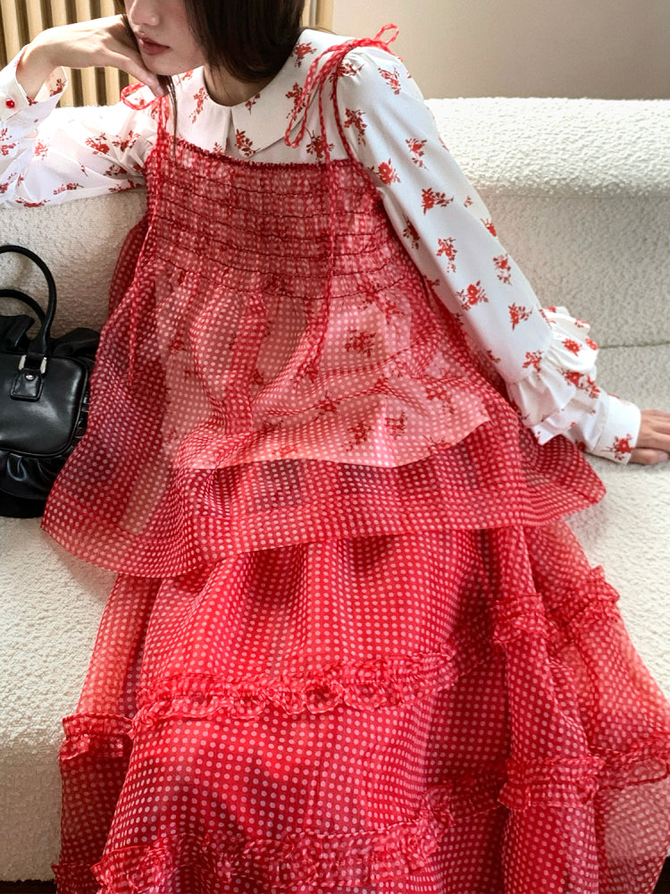 Cherry Dollhouse Polka Dot Cami, Floral Blouse & Bubble Skirt-ntbhshop