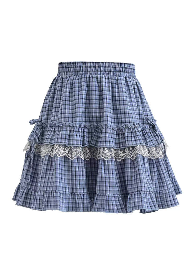 Meadow Check Cake Skirt-Bottoms-ntbhshop