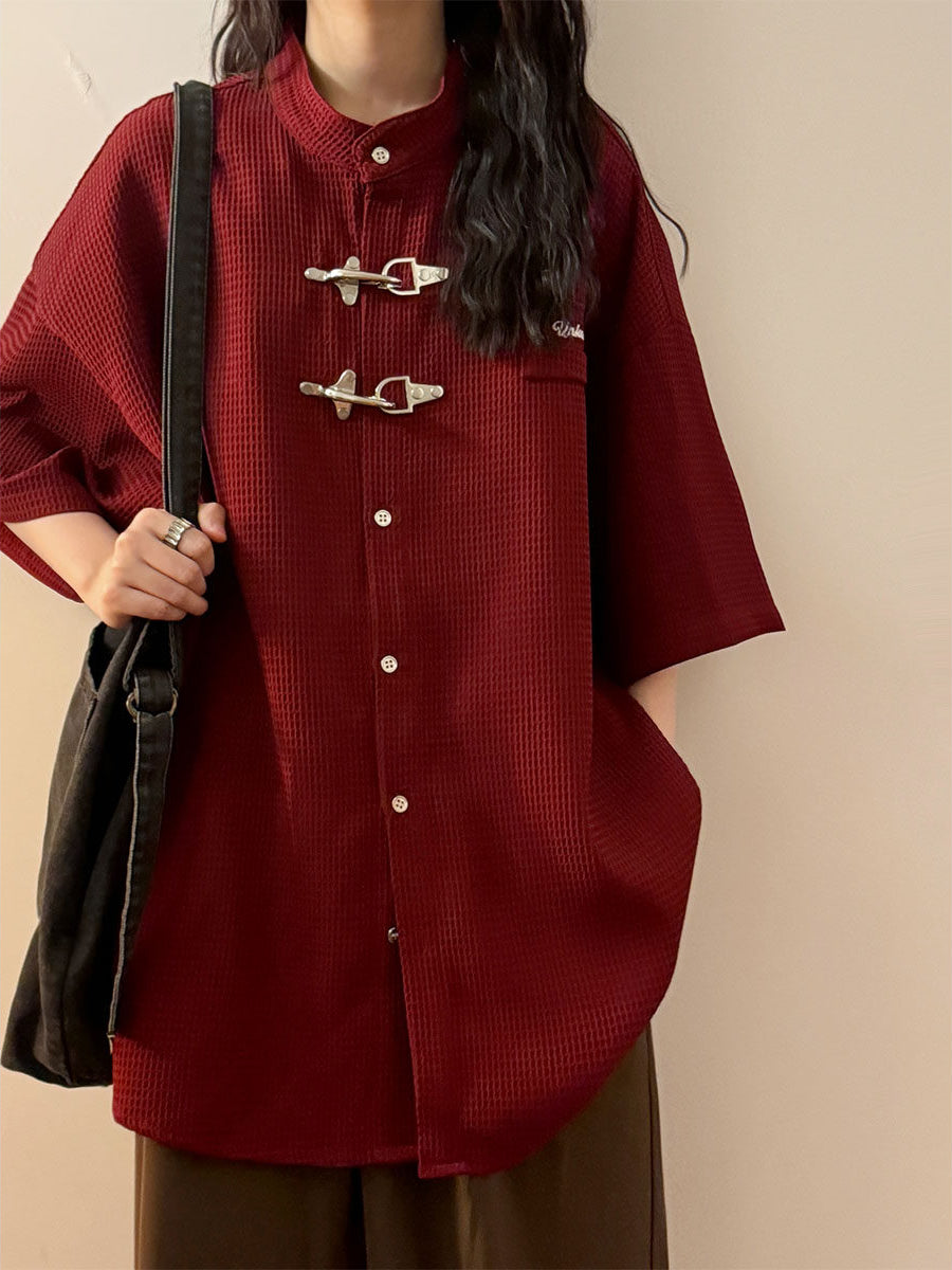 Crimson Toggle Waffle Shirts-Tops-ntbhshop