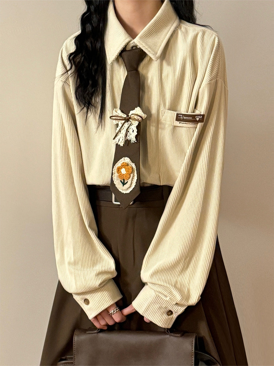 Ivory Bloom Corduroy Tie Shirts-Tops-ntbhshop