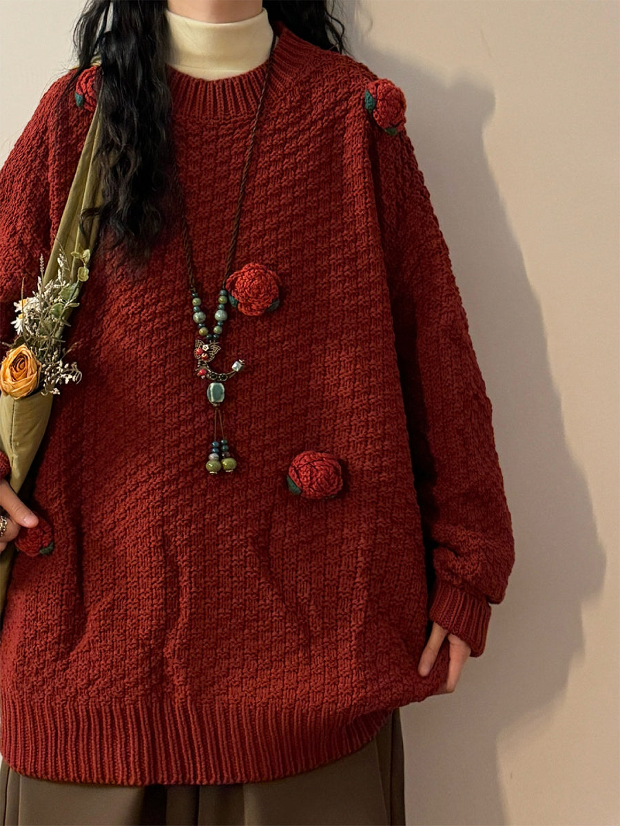 Rose Bloom Crochet Knit Sweater-Tops-ntbhshop