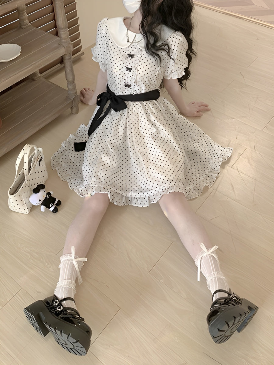 Sweetheart Dot Ribbon Dresses-Dresses-ntbhshop