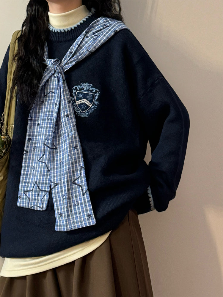 Starlit Academy Plaid-Tied Sweater-ntbhshop