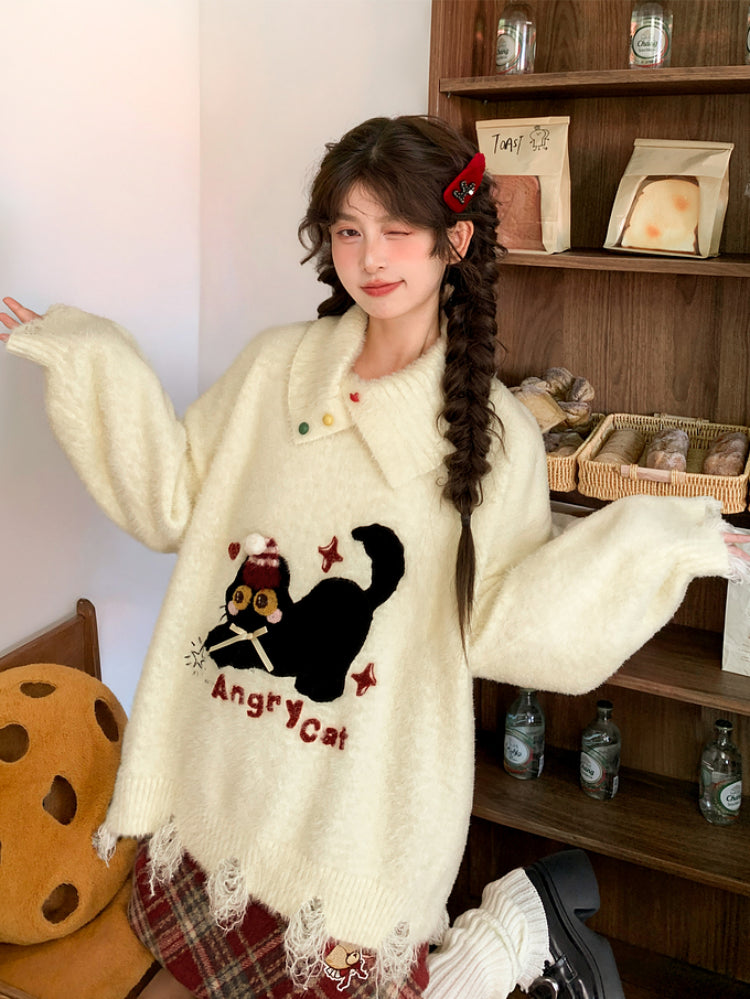 Angry Cat Whimsy Christmas Knit Sweaters-ntbhshop