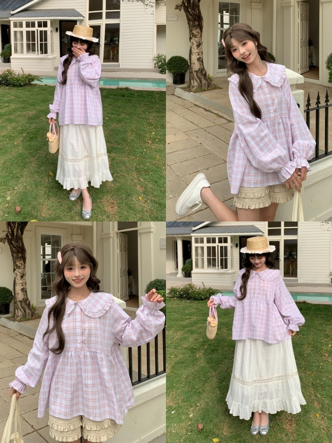 Blush Cloud Plaid Babydoll Blouse-Tops-ntbhshop