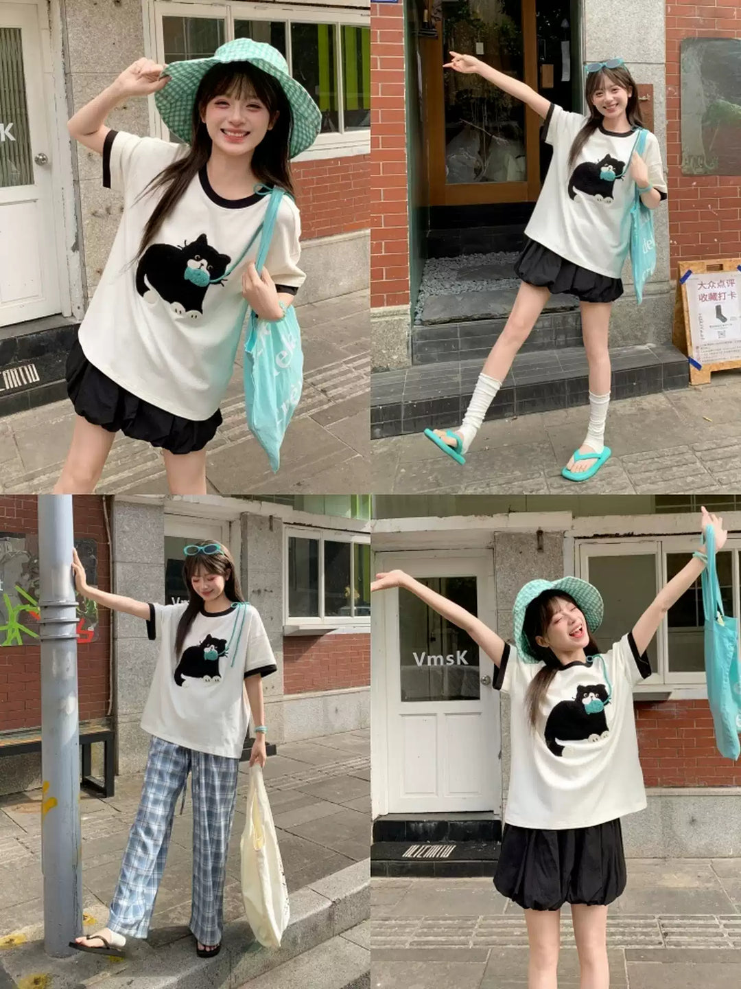 Milk Cat Ribbon Tee-Tops-ntbhshop
