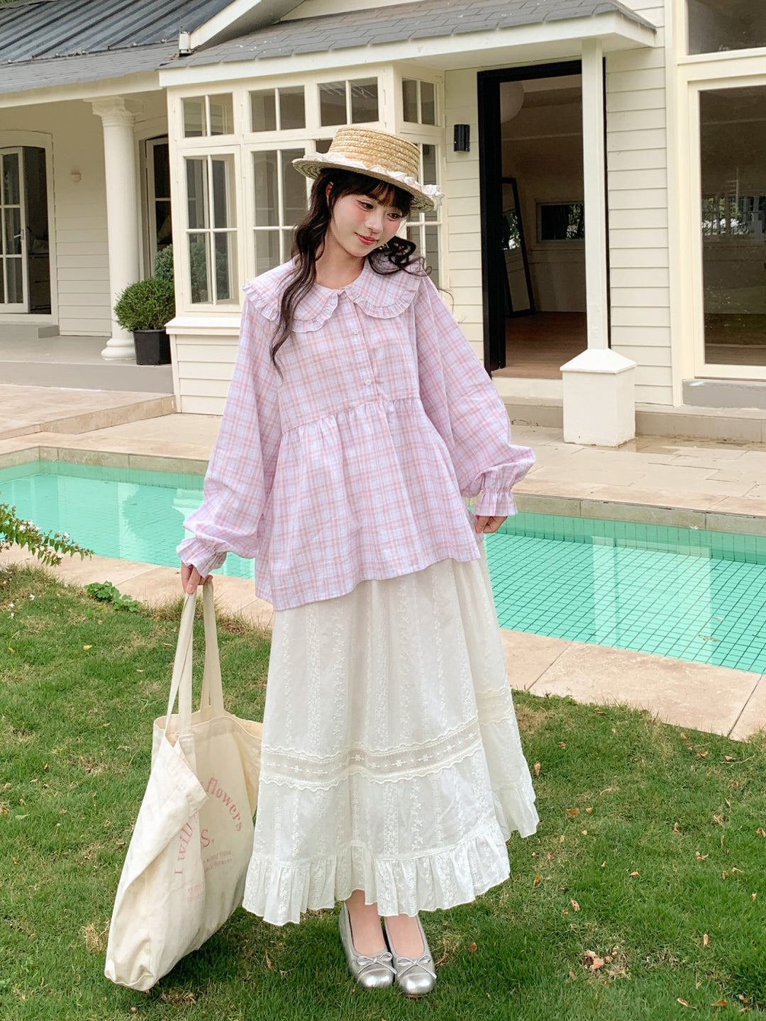 Blush Cloud Plaid Babydoll Blouse-Tops-ntbhshop