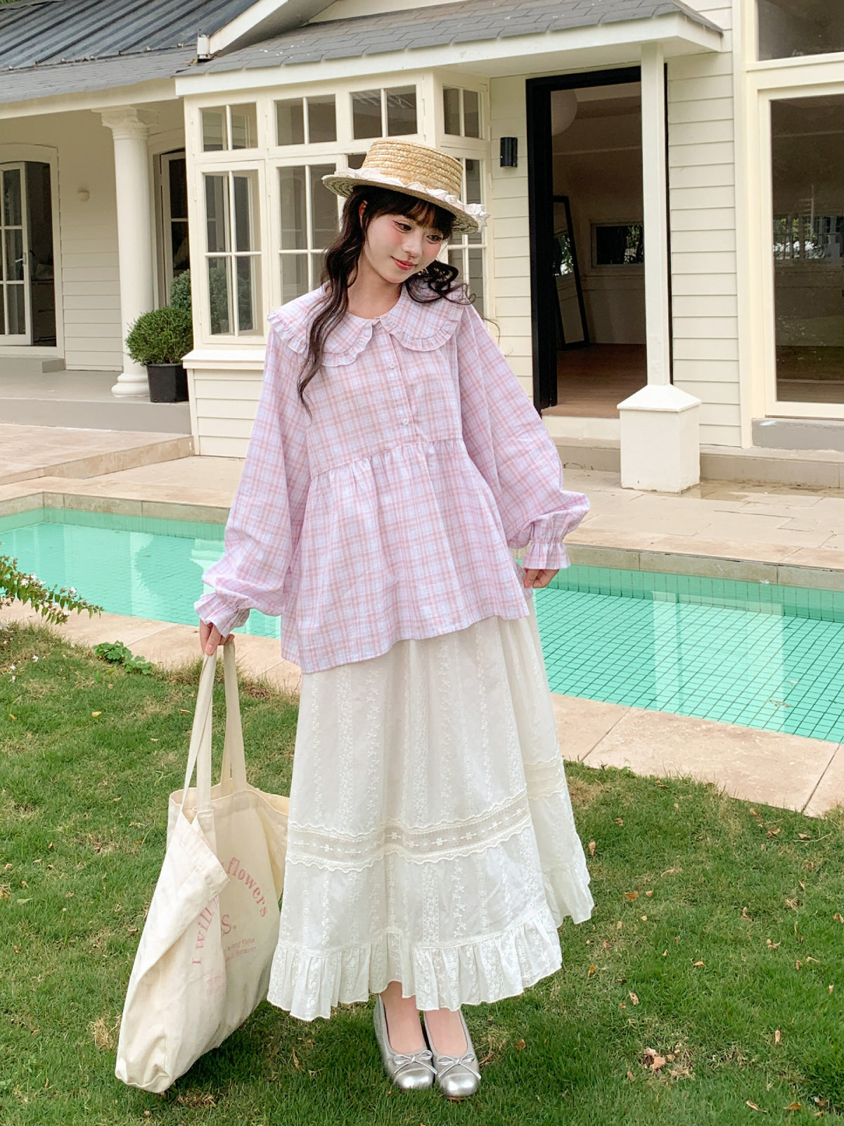 Blush Cloud Plaid Babydoll Blouse-Tops-ntbhshop