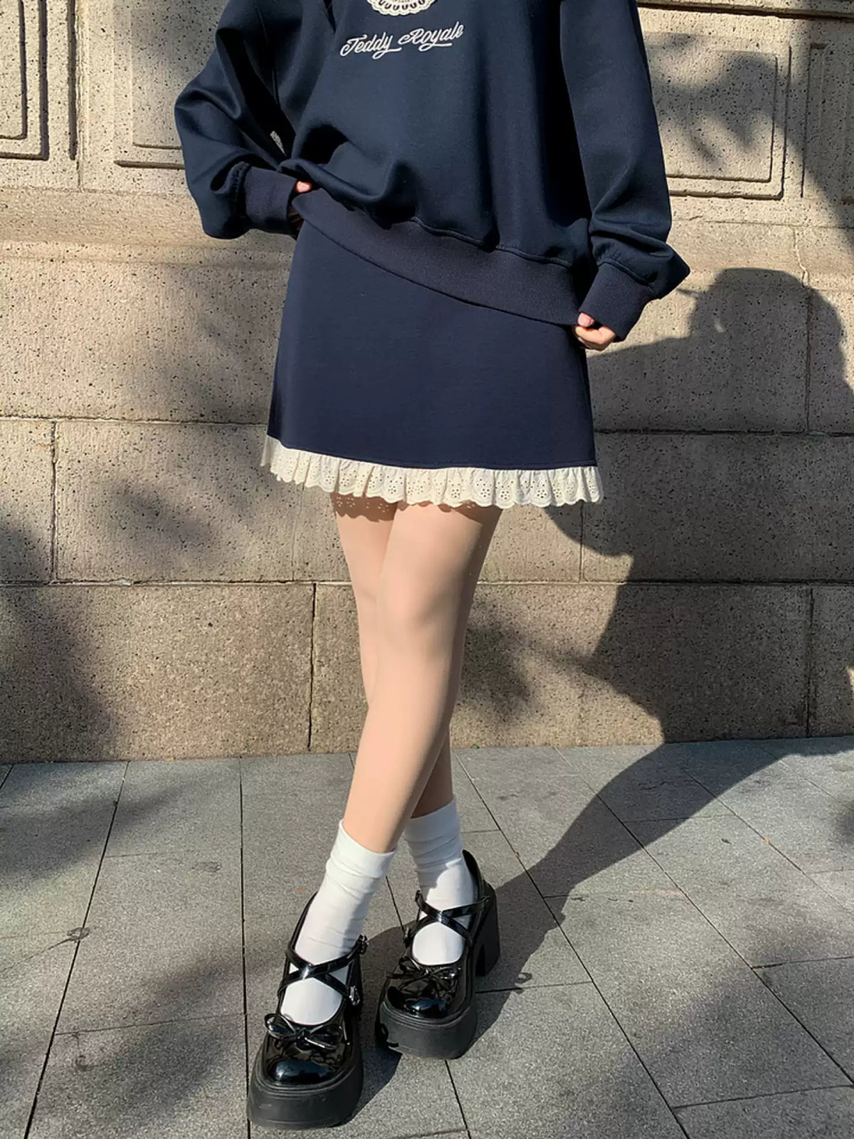 Navy Milk Lace Short Skirt-Bottoms-ntbhshop