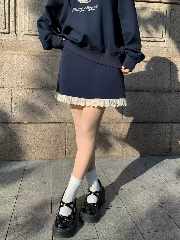 Navy Milk Lace Short Skirt-Bottoms-ntbhshop