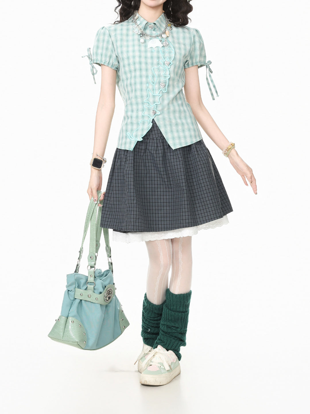 Minty Kitty Babydoll Blouse-Tops-ntbhshop