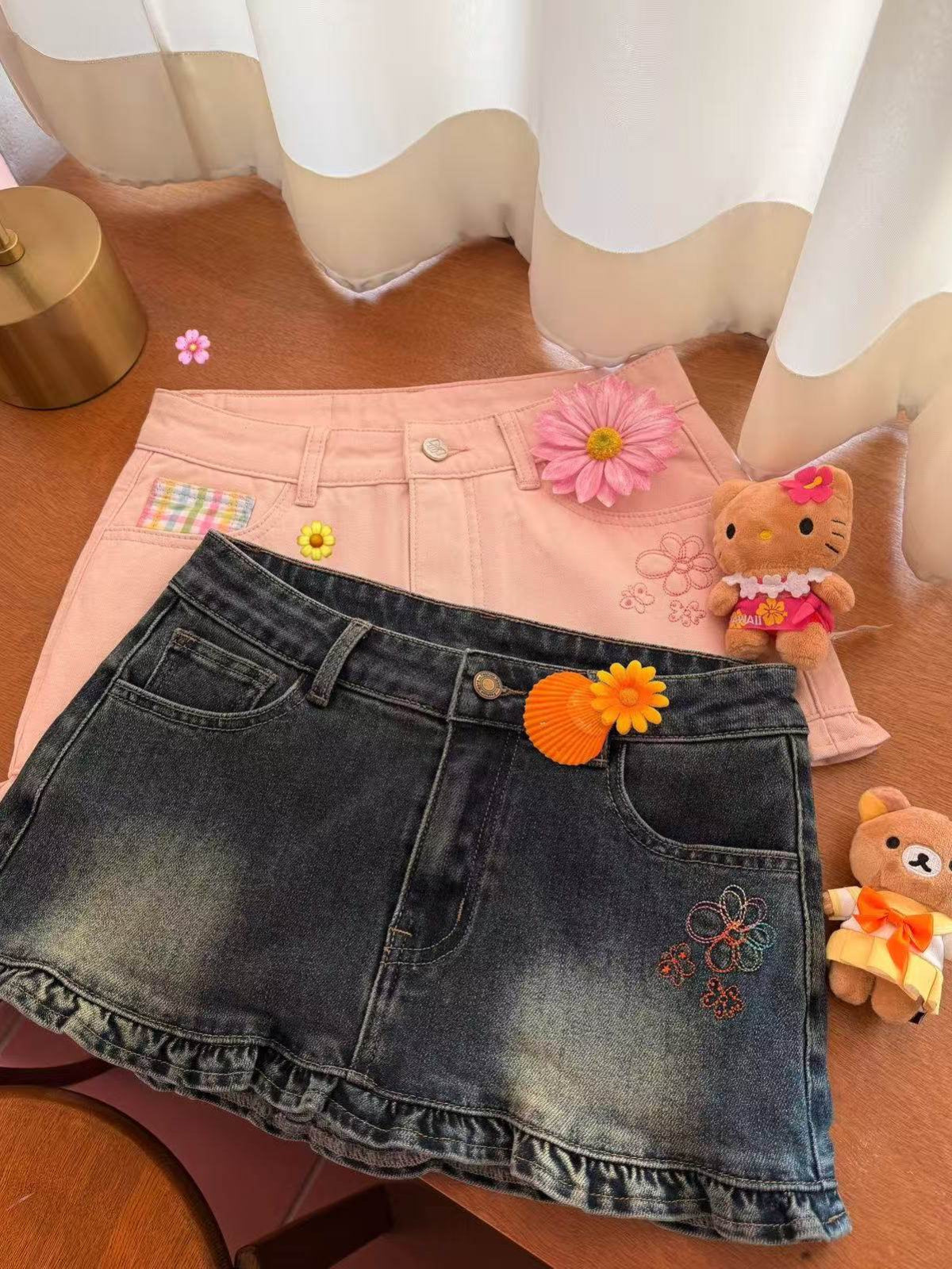 Daisy Pop Denim Skirt-Bottoms-ntbhshop
