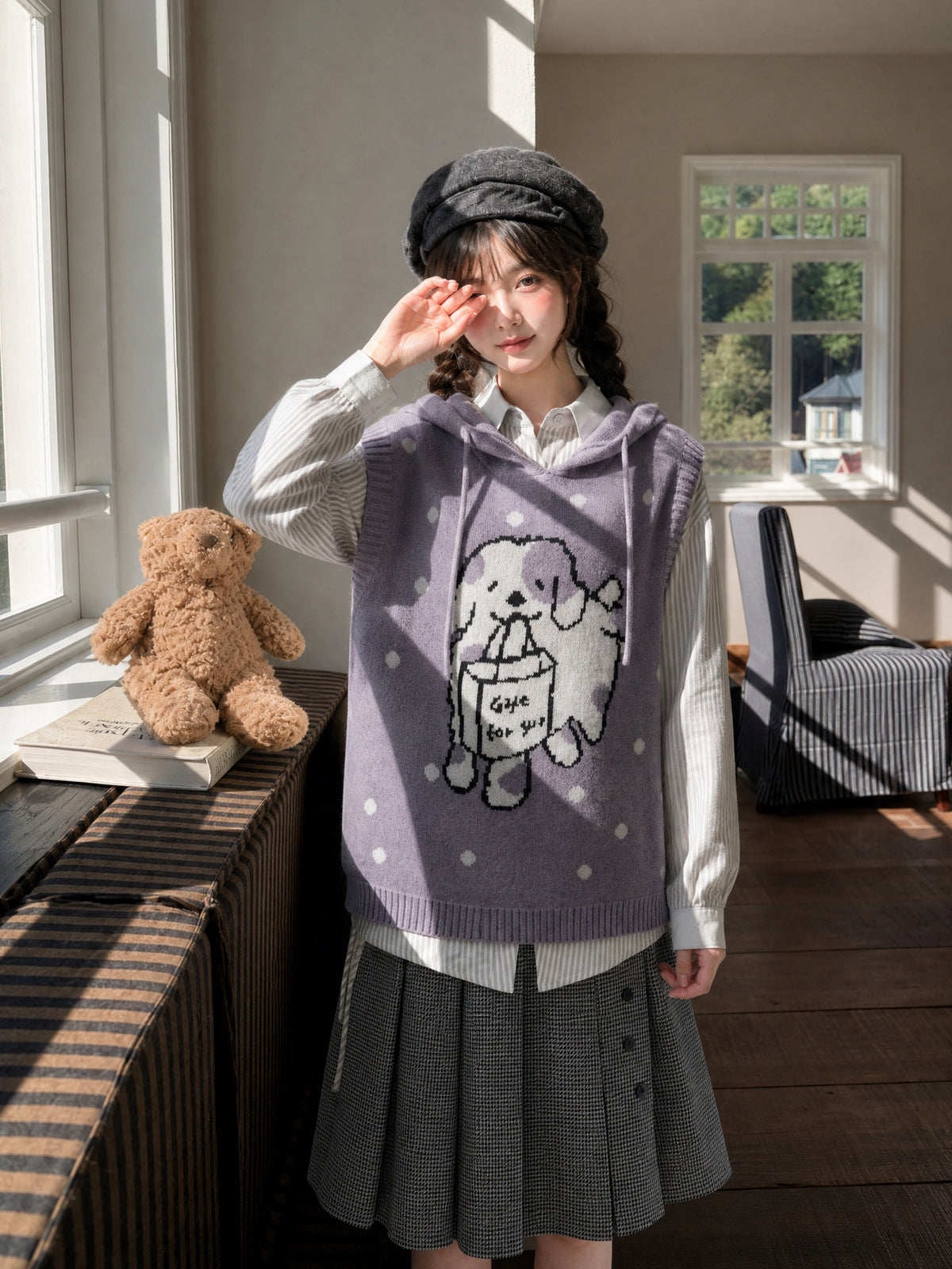 Puppy Dottie Hooded Knit Vest-Outerwear-ntbhshop