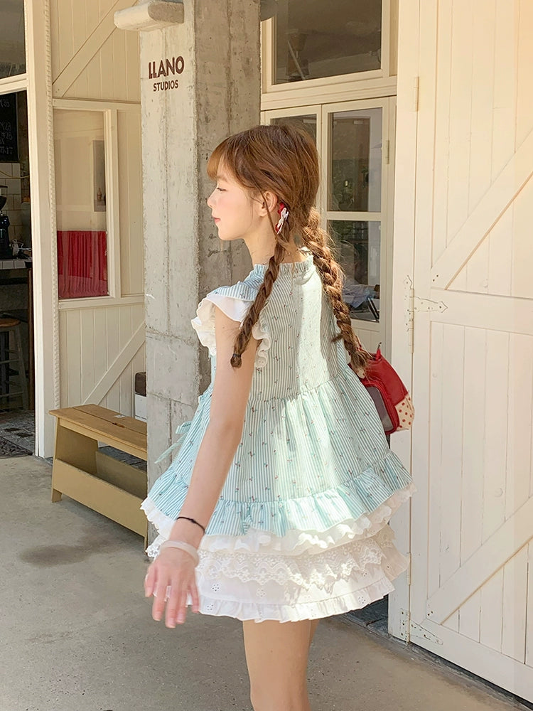 Minty Berry Fairy Sleeve Blouse & Layer Cake Skirt-ntbhshop