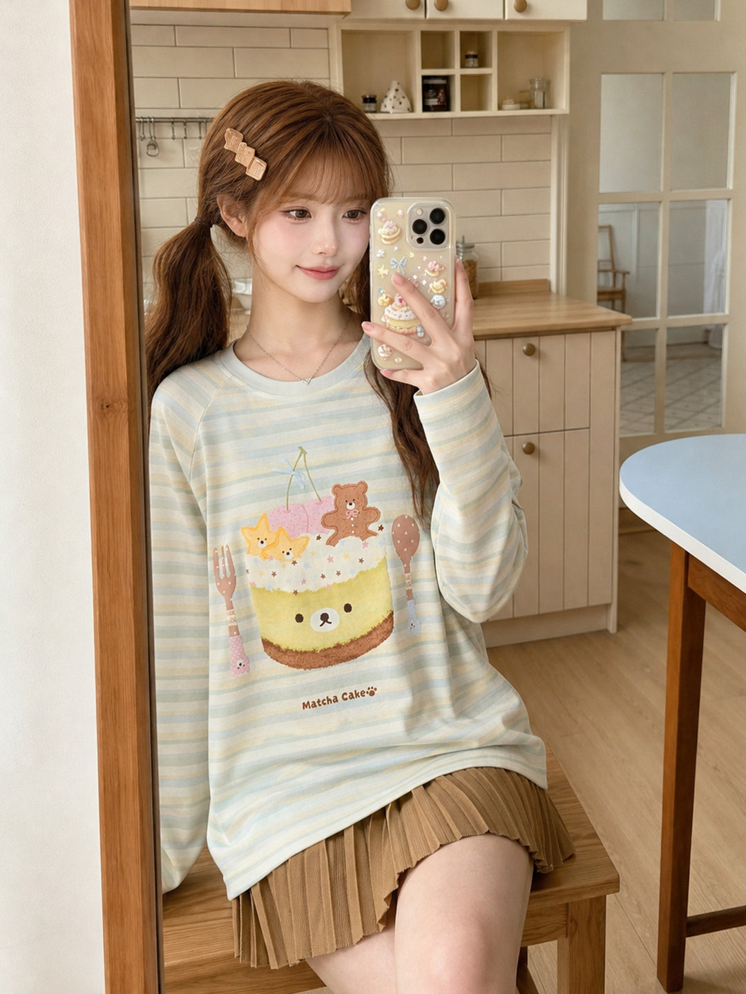 Matcha Cake Stripe Tee-Tops-ntbhshop