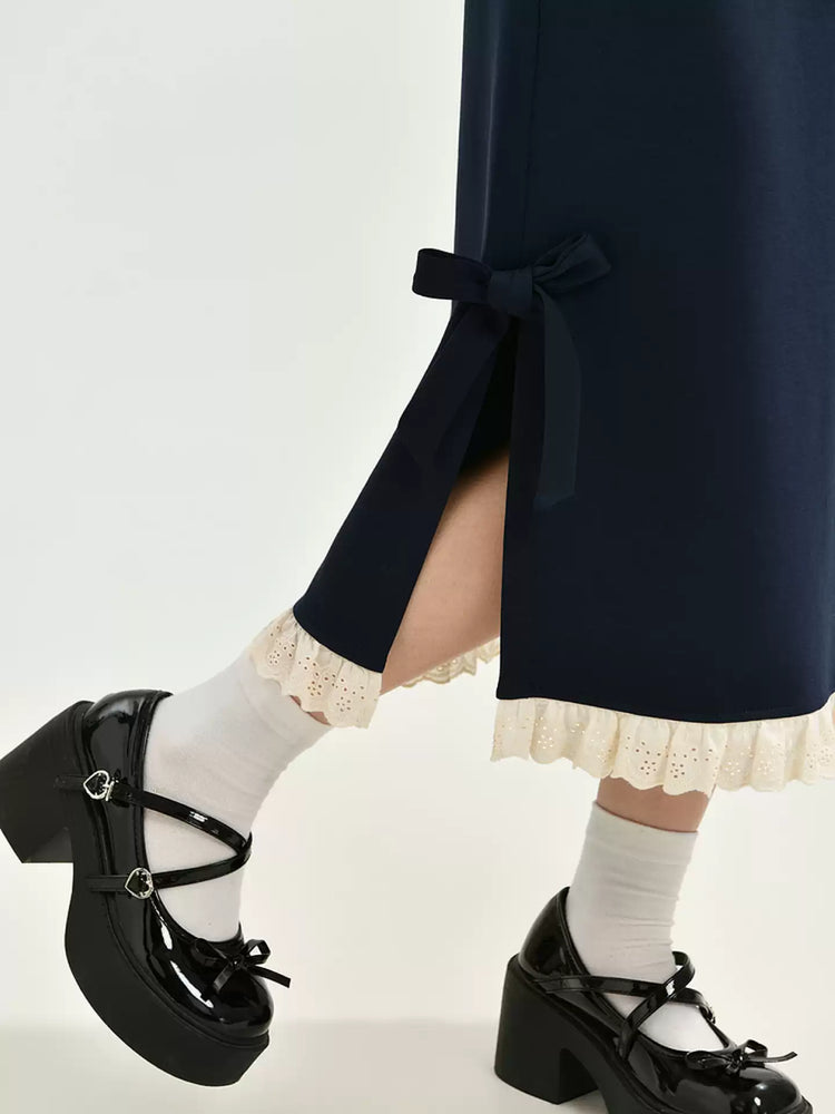 Navy Ribbon Lace Skirt-Bottoms-ntbhshop
