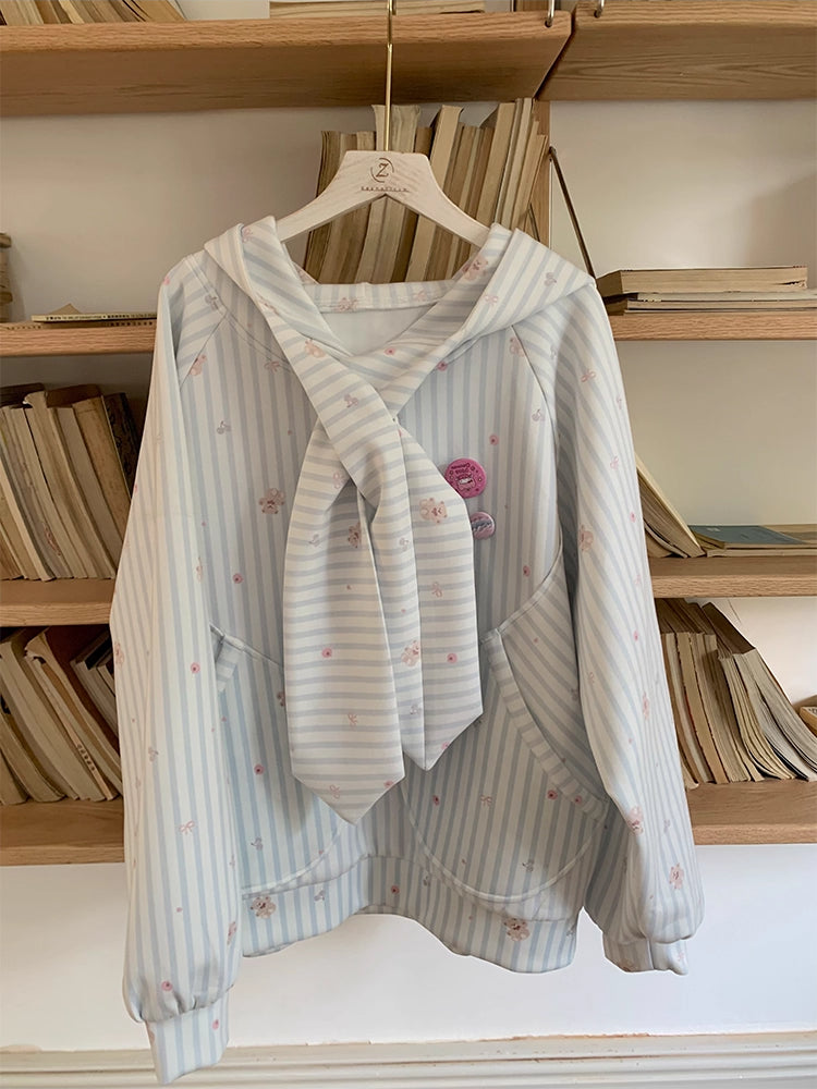 Bunny Ear Stripe Raglan Hoodie-ntbhshop