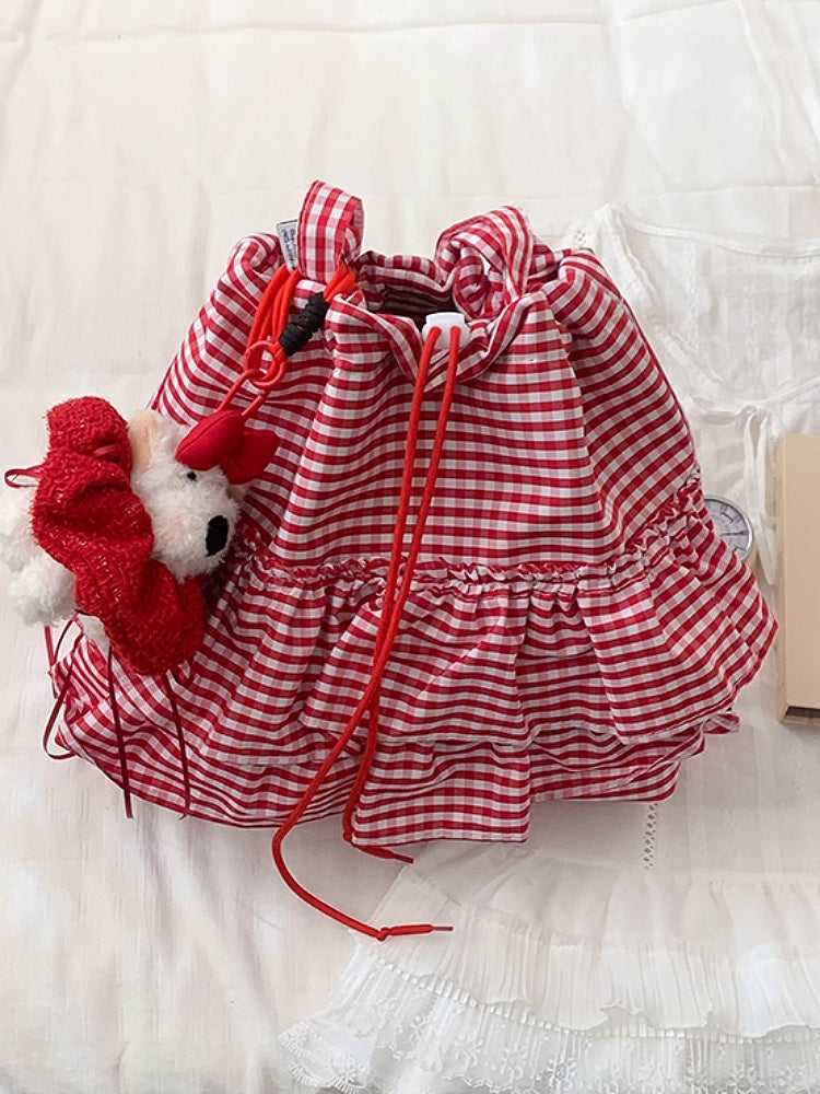 Cloud Check Gingham Ruffle Tote Bags-ntbhshop