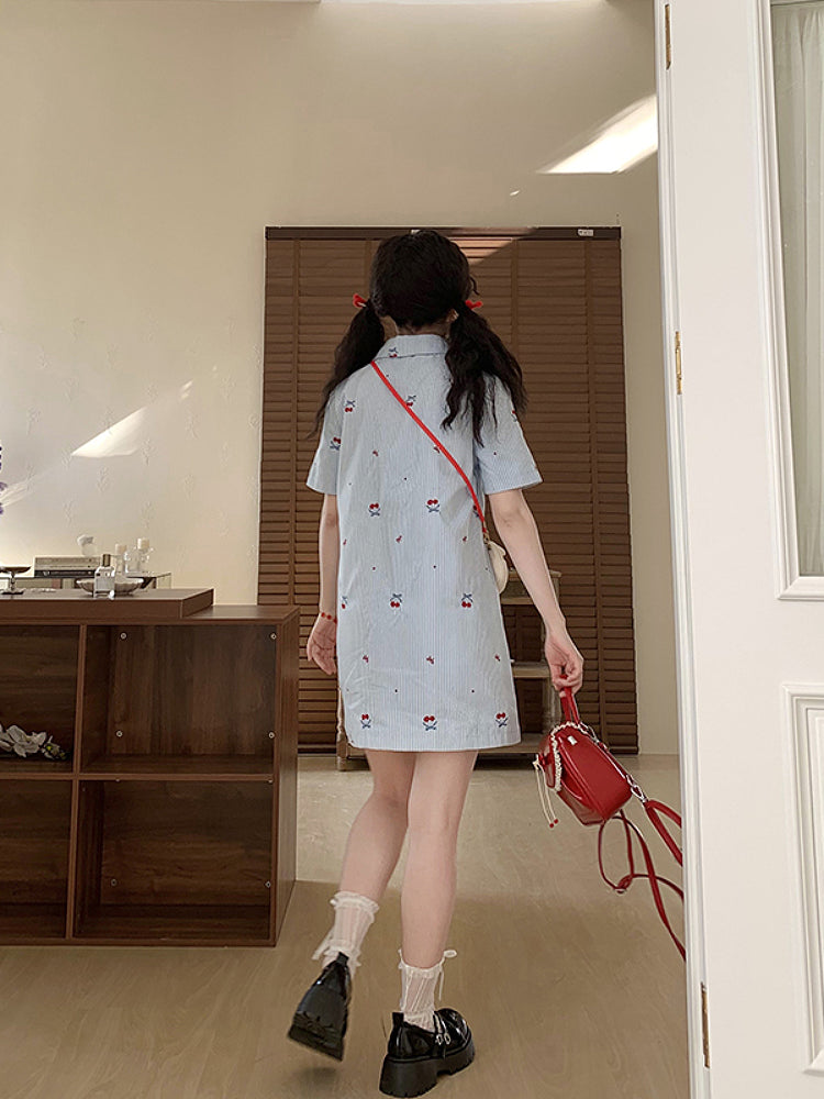 Love Letter Cherry Stripe Polo Dress-ntbhshop