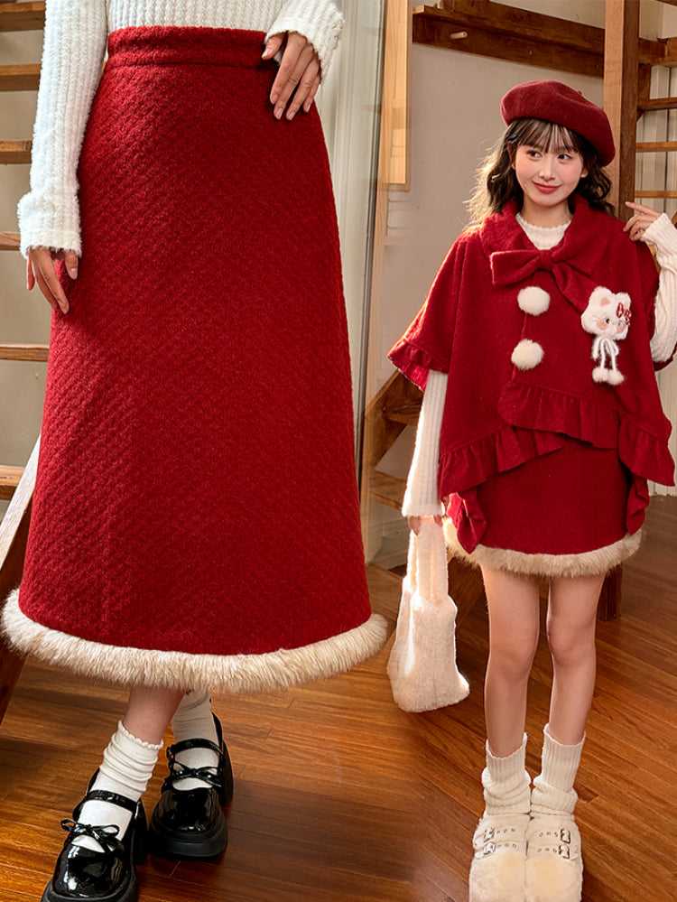 Cranberry Plush Hem Bell Skirts-ntbhshop