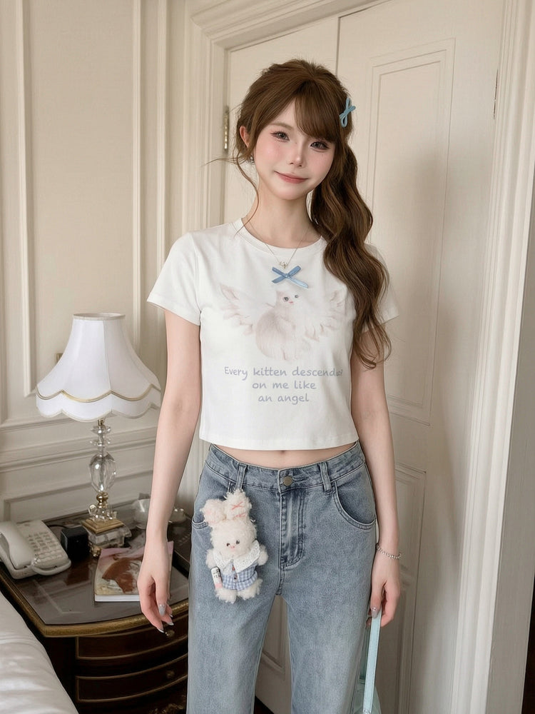 Angel Kitten Baby Tee-Tops-ntbhshop
