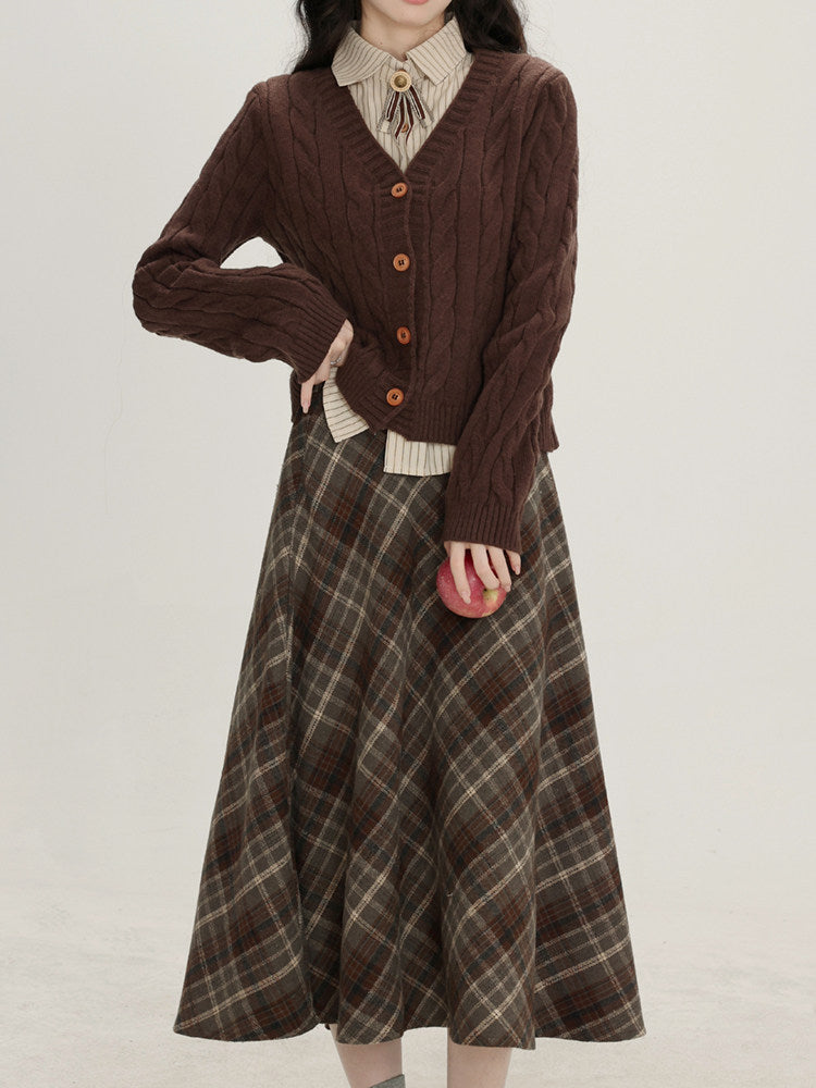 Autumn Poetry Cardigan Top & Midi Skirt-Sets-ntbhshop
