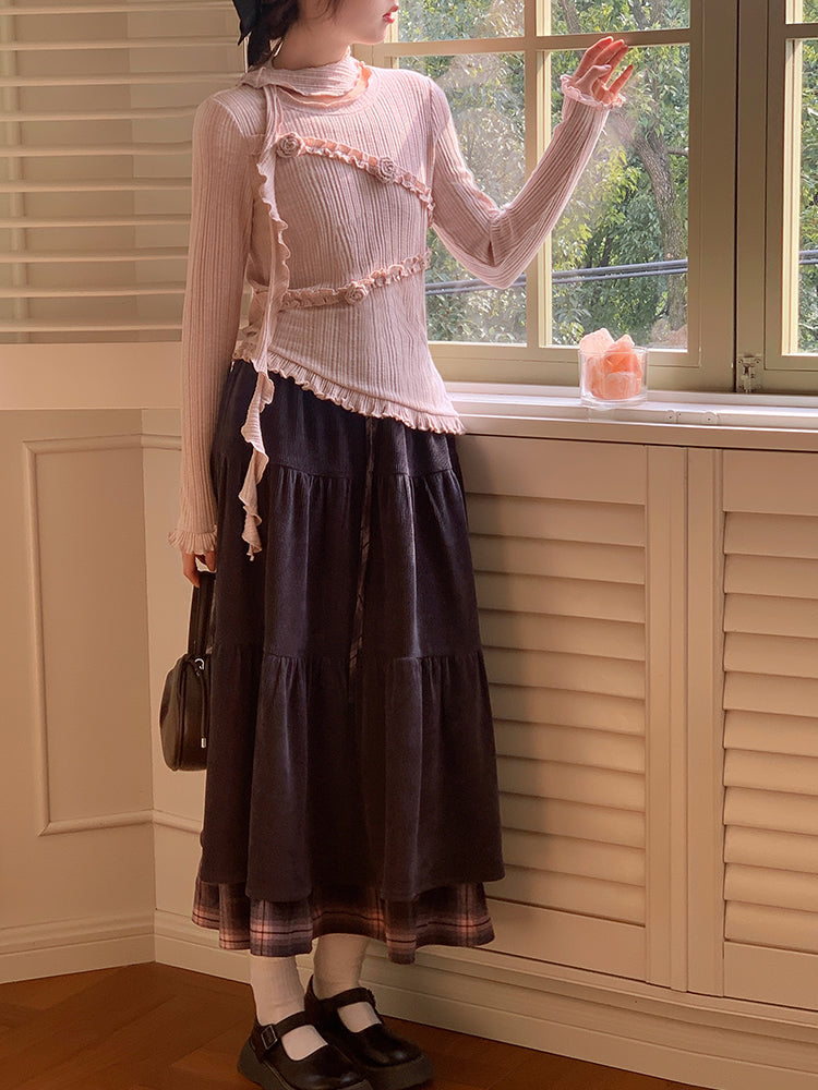 Rosette Whisper Knit Top & Layered Skirt-ntbhshop