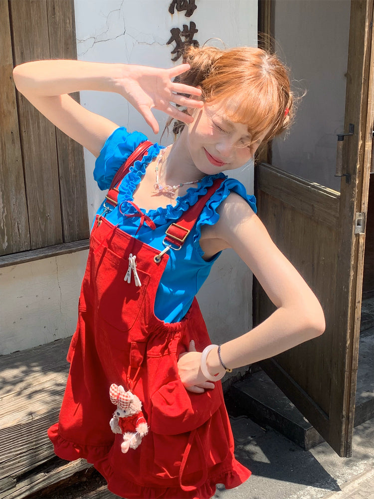 Berry Bubble Overall Shorts & Bow Ruffle Top-ntbhshop