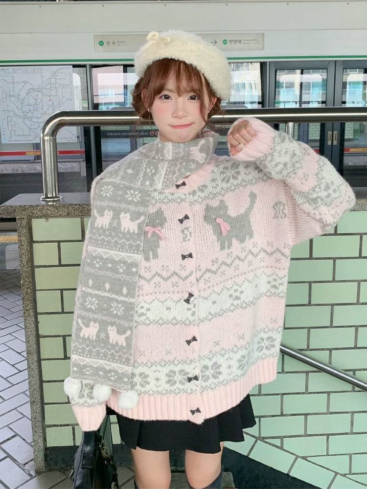Blush Meow Cardigan, Scarf & Skirt-Outerwear-ntbhshop