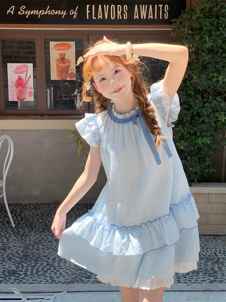 Ocean Whisper Fairy Sleeve Blouse, Dress & Denim Skirt-ntbhshop