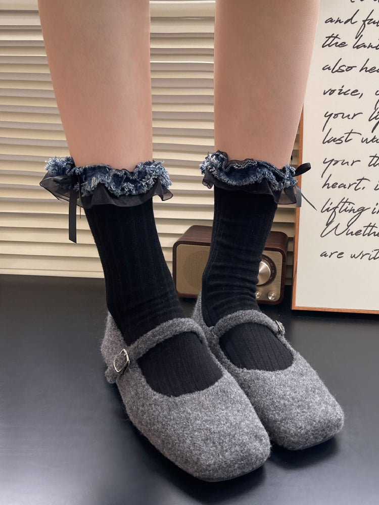 Denim Ruffle Crew Socks-ntbhshop